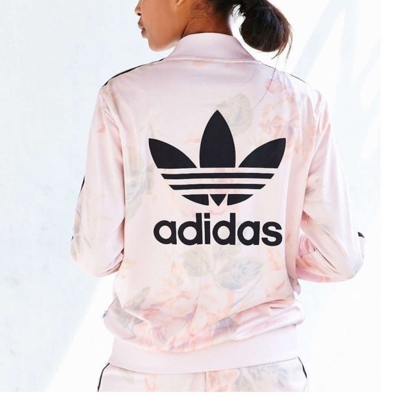 Adidas Originals Floral Track Jacket Pink Trefoil Logo M Rare‎ Athleisure Girly - Picture 10 of 11